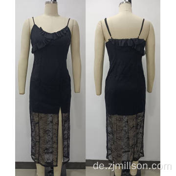 Stricken schwarze Spitzen -Schulter -Hunger -Schlitzkleid